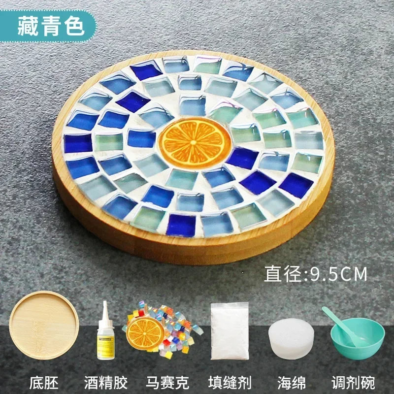 DIY Mosaic Coaster Kit – Bamboo Cup Mat with Colorful Tiles