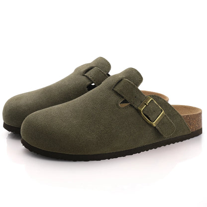 Women S Suede Mules Slippers Men Clogs Cork Insole Sandals Arch Support Outdoor Beach Slides Home