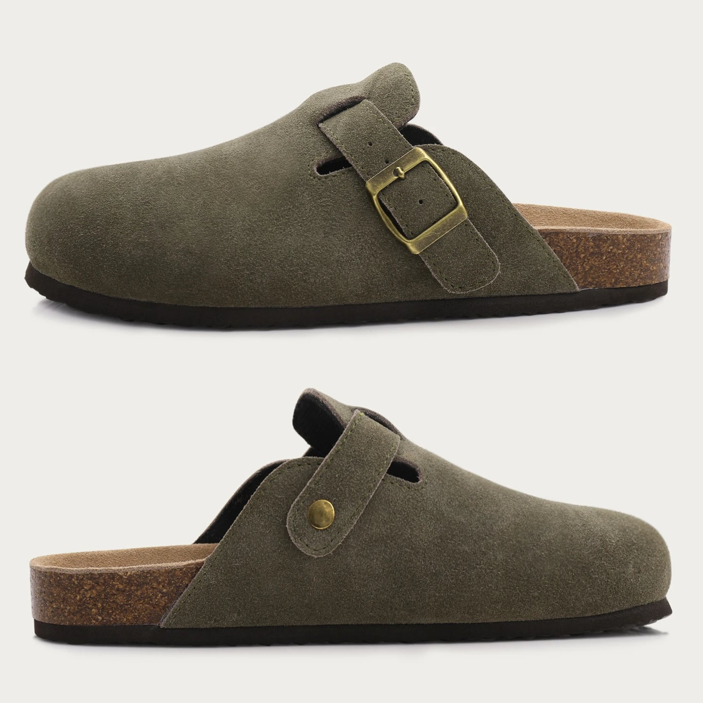 Women S Suede Mules Slippers Men Clogs Cork Insole Sandals Arch Support Outdoor Beach Slides Home