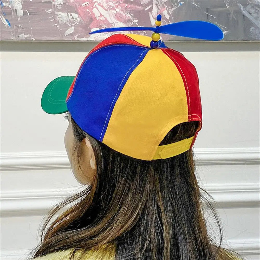 Propeller Baseball Cap – Funny Colorblock Snapback Hat with Helicopter Spinner