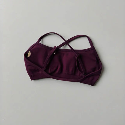 Seamless Cross-Back Sports Bra Women Shockproof Gathering Yoga Crop Top