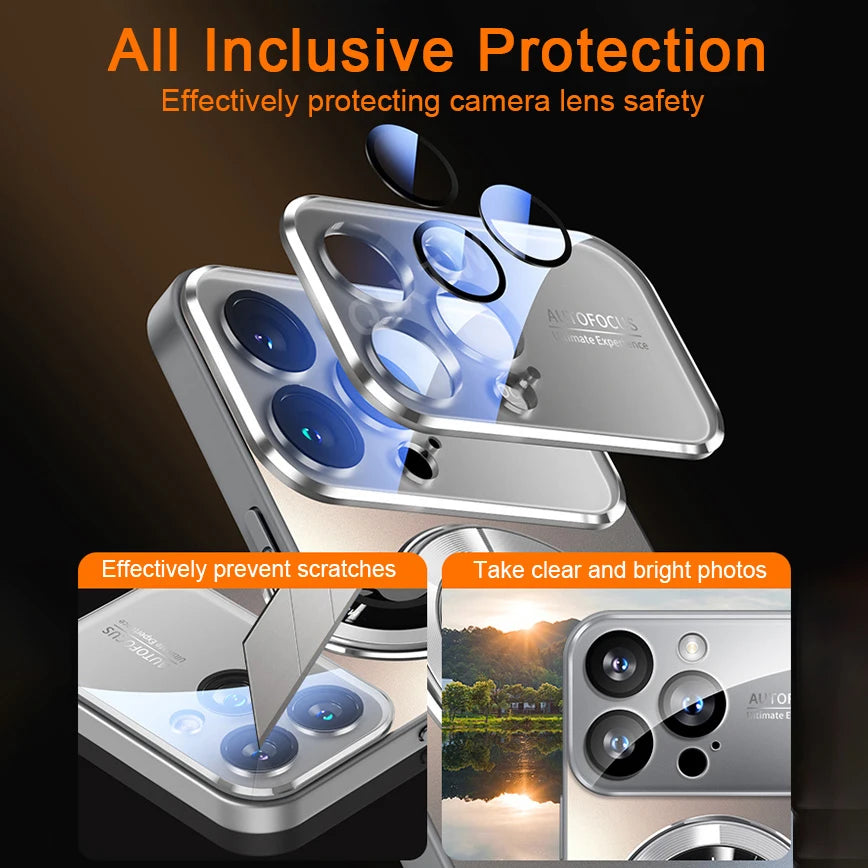 Luxury Glass Camera Magesafe Magnetic Wireless Charge Case Iphone 11 12 13 14 15 16 17 Pro Max Air