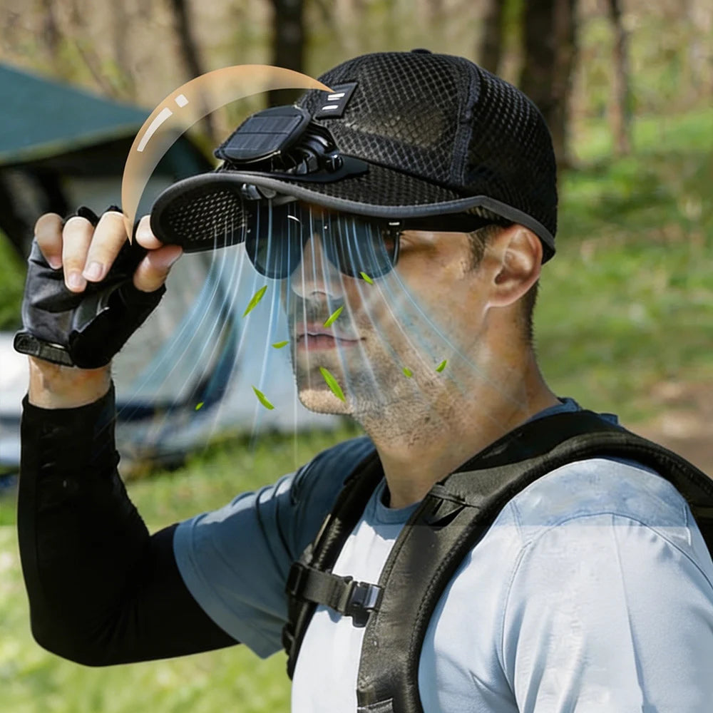 Solar Fan Baseball Cap with USB Charging – Cooling Mesh Hat