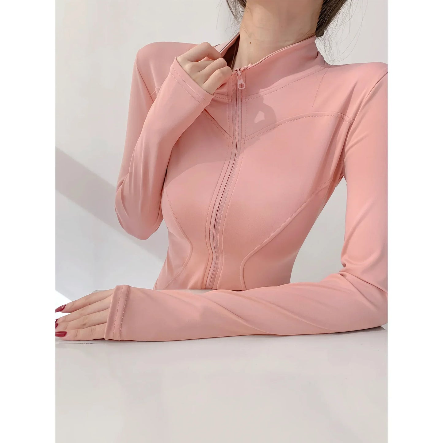 Women's Slim-Fit Zip-Up Yoga Jacket – Long Sleeve Athletic Running Coat