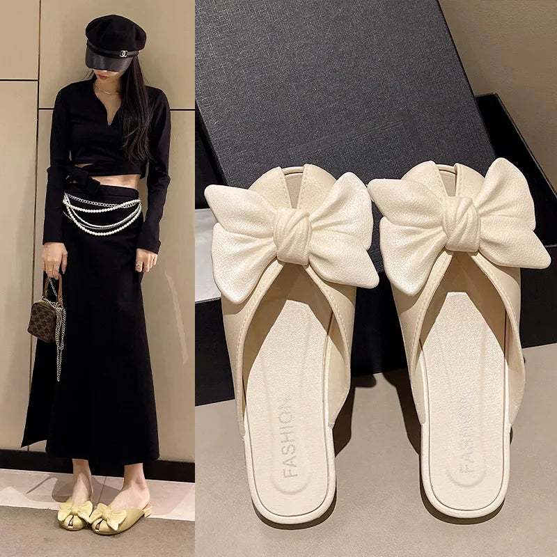 Women's Bow Flat Mules – Slip-On Summer Sandals