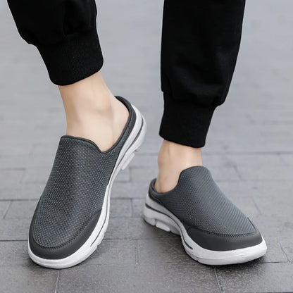 Men's Breathable Mesh Slip-On Mules – Thick Sole Indoor Outdoor Slides