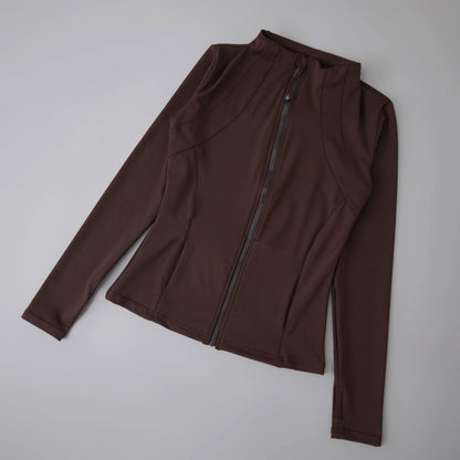 Women's Zip-Up Athletic Jacket with Thumb Holes – Slim Fit Running Top