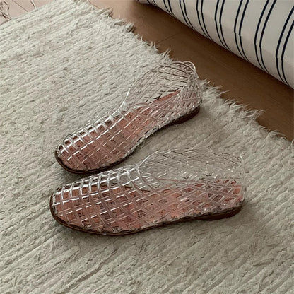 Women's Hollow Jelly Flat Sandals – Anti-Slip Summer Shoes