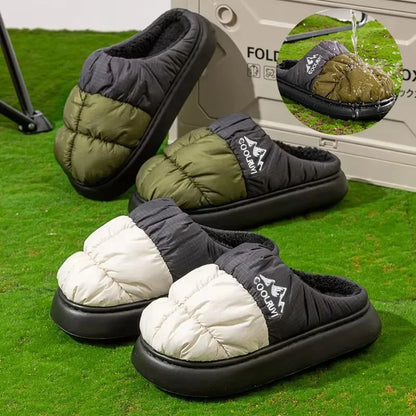 Thick Sole Down Waterproof Women Slippers Mix Color Non Slip Cotton Shoes Woman Comfy Outdoor Plush