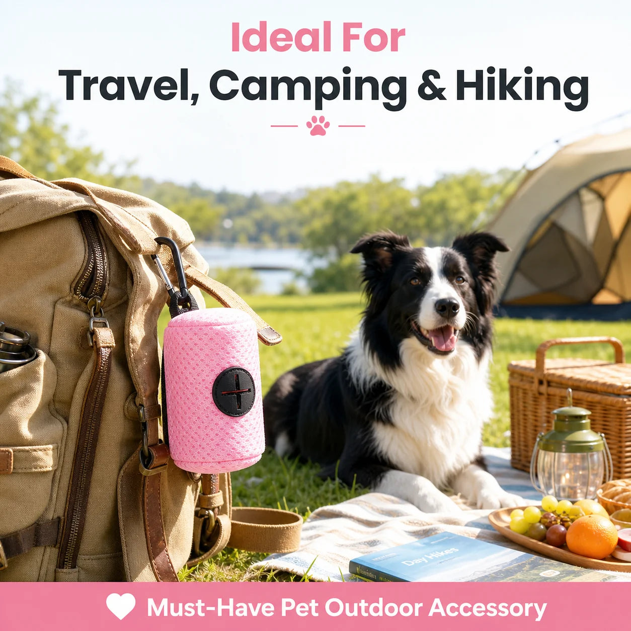 Dog Poop Bag Dispenser with Carabiner Clip for Walking