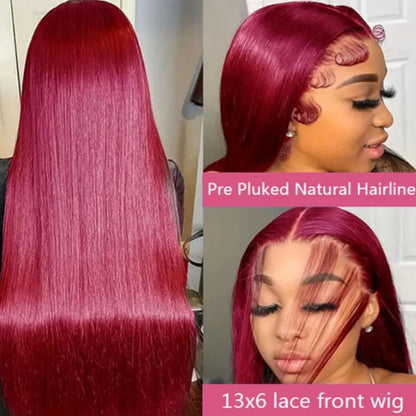 13x4 HD Lace Front Wig 99J Burgundy Straight Human Hair