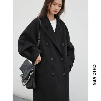 Women's Long Double-Sided Wool Coat – Retro Loose Overcoat