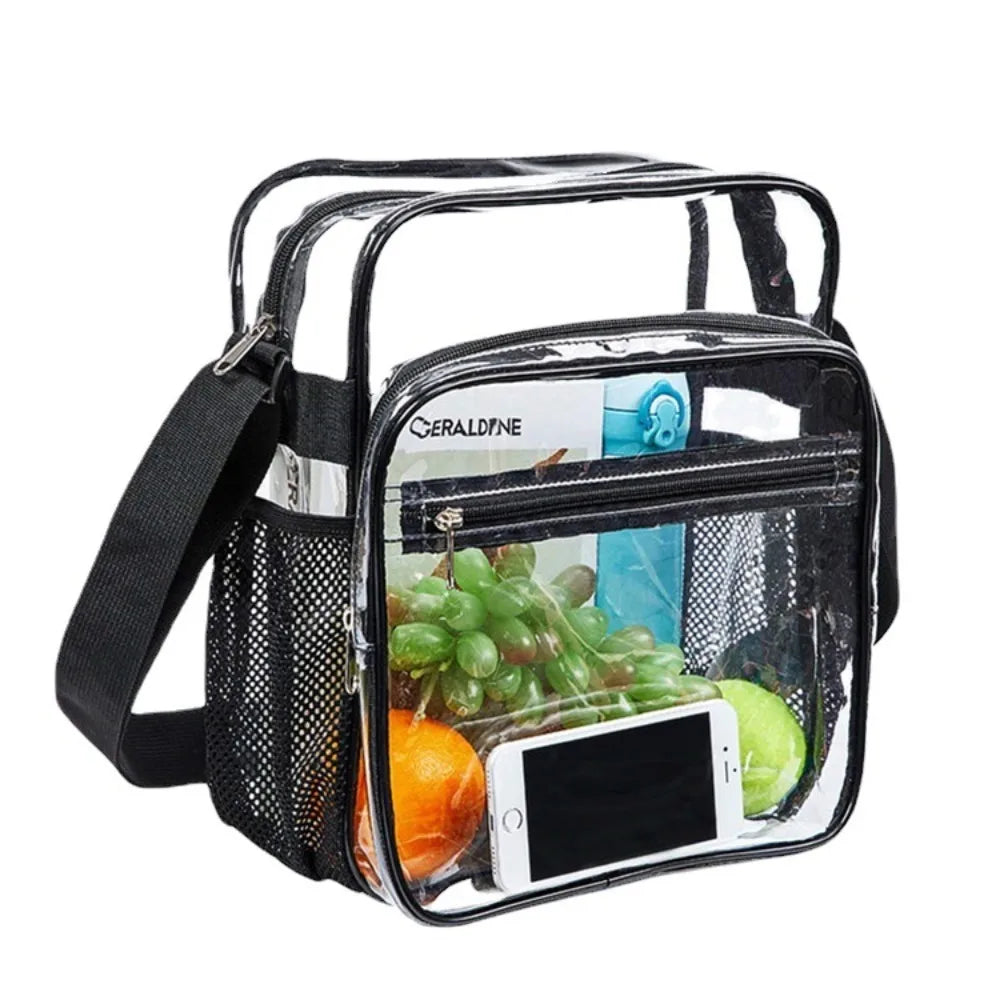 Clear PVC Crossbody Bag with Mesh Strap – Waterproof & Lightweight