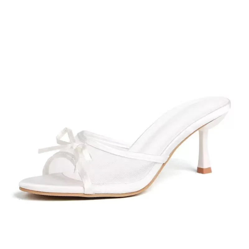 Women's Kitten Heel Mule Sandals with Bow Detail