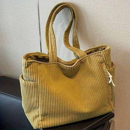 Corduroy Tote Bag Large Capacity Shoulder Handbag