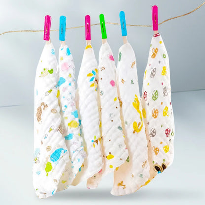 Kids Cotton Washcloths – 6-Layer Printed Square Towels 25cm, 5pcs