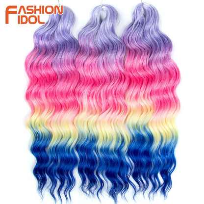 Anna 24 Inch Synthetic Hair Water Wave Braiding Extensions Ombre Blonde Deep Afro Curl Twist Crochet