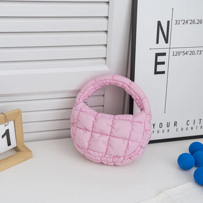 Candy Bag Mini Puffer Tote Quilted Circle Phone Purse Elegant Soft Nylon Padded Key Pouch Simple