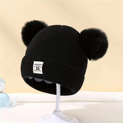 Kids Double Pom Pom Knit Beanie Hat – Warm Winter Hat for Boys & Girls