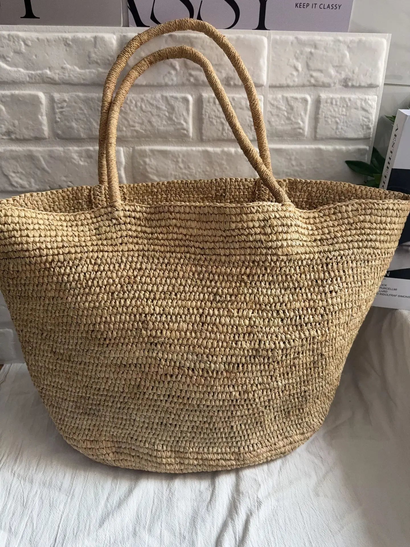 Handwoven Straw Tote Bag – Women's Large Beach Shoulder Bag