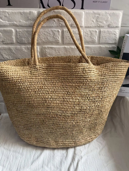 Handwoven Straw Tote Bag – Women's Large Beach Shoulder Bag