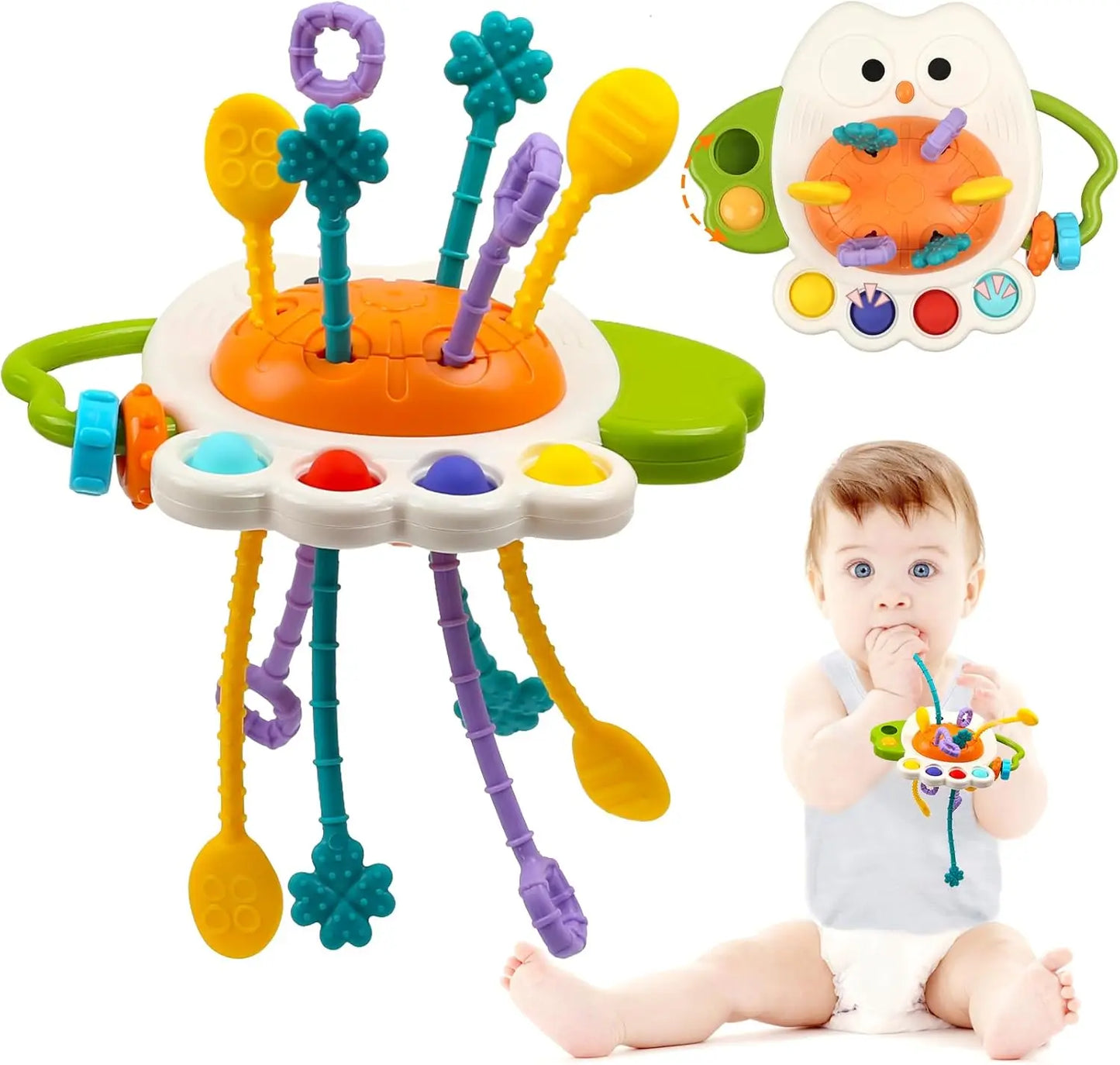 Baby Pull String Sensory Toy – Silicone Teething Rattle