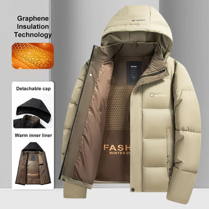 Men's Graphene Insulated Winter Hooded Puffer Jacket – Windproof Overcoat