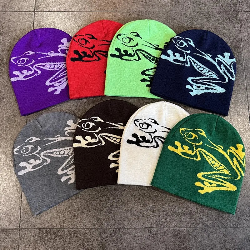 Tree Frog Print Beanie – Stretchy Knit Skull Cap