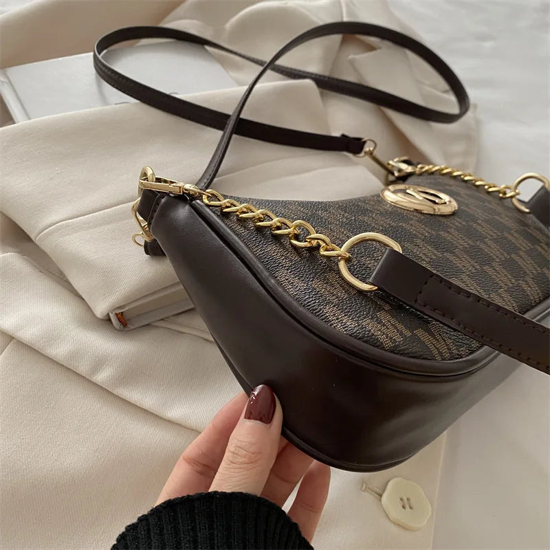 PU Leather Crossbody Bag with Gold Letter M – Women's Shoulder Handbag