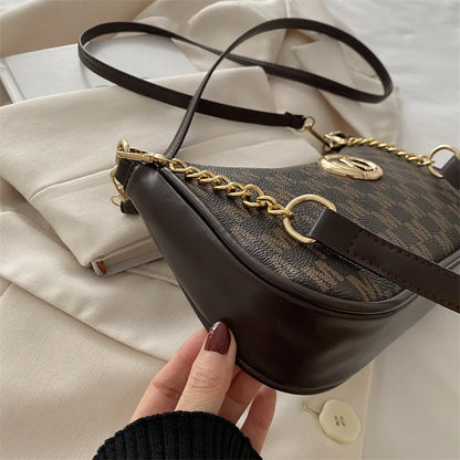 PU Leather Crossbody Bag with Gold Letter M – Women's Shoulder Handbag
