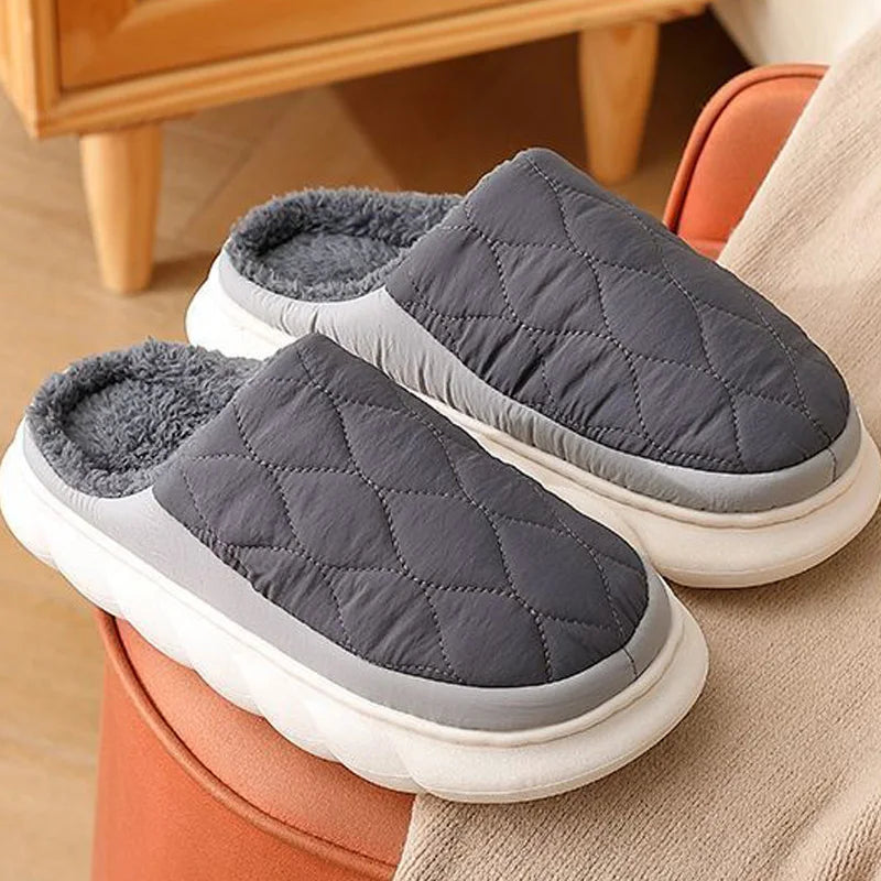 Winter Casual Men S Slippers Indoor Waterproof Home Shoes Fur Flat Warm Couples Bedroom Houseshoes