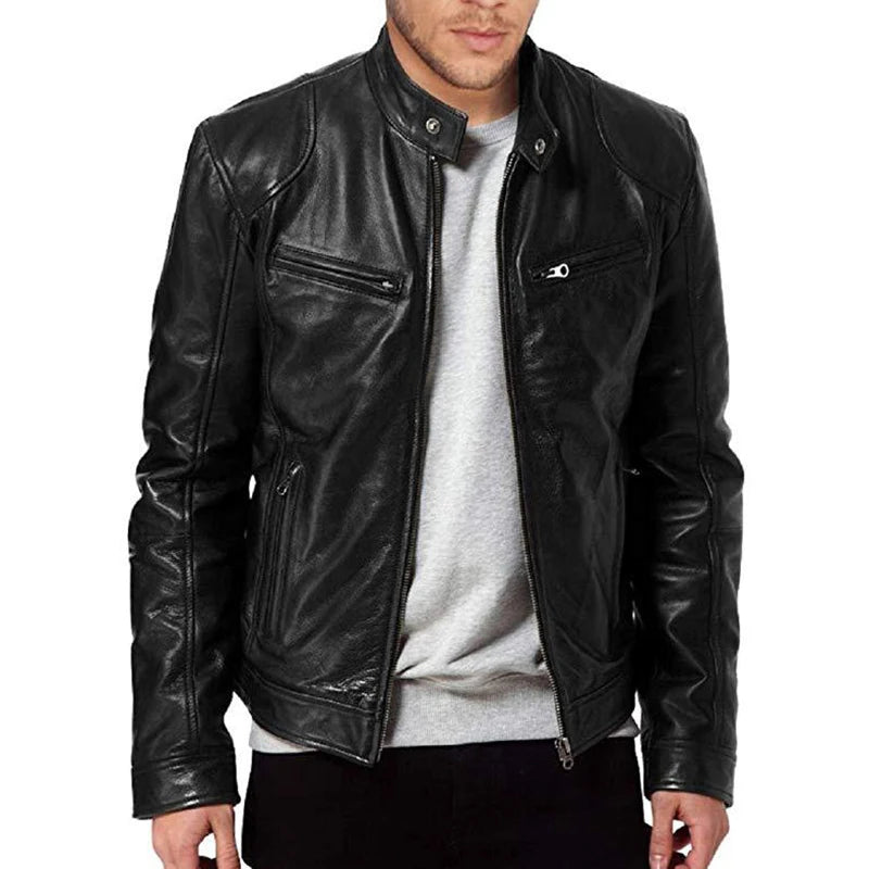 Men's PU Leather Motorcycle Jacket – Slim Fit Biker Coat