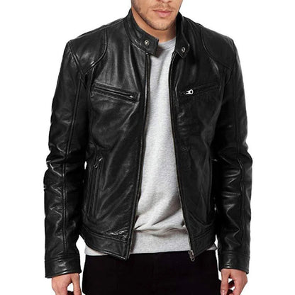 Men's PU Leather Motorcycle Jacket – Slim Fit Biker Coat