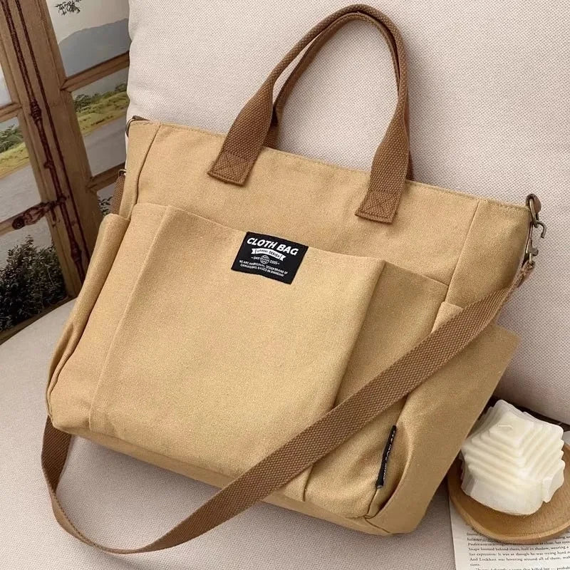 Large Capacity Canvas Tote Bag – Minimalist Shoulder & Crossbody Bag for Women