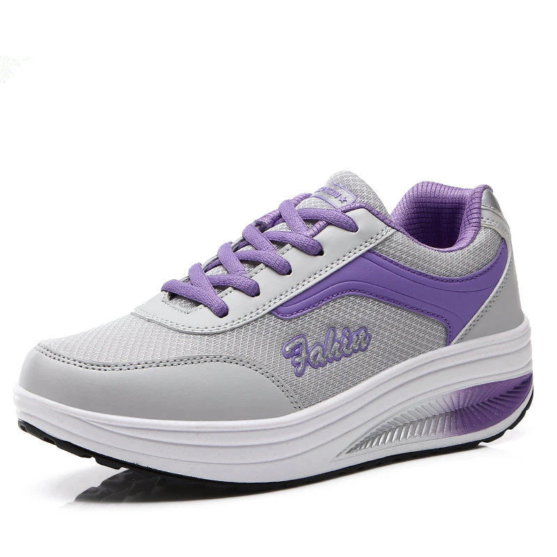 Women's Platform Walking Sneakers – Lightweight Mesh Lace-Up Shoes