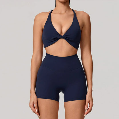 Women's 2-Piece Yoga Set – Long Sleeve Crop Top & Shorts