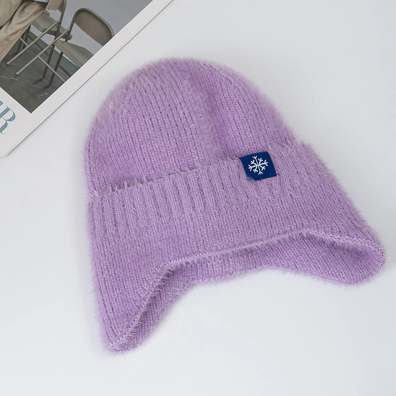 Faux Fur Earflap Beanie Hat – Soft Knit Winter Hat for Women