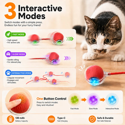 Cat Interactive Ball Toy – Auto-Rolling Rechargeable Smart Ball with Tail