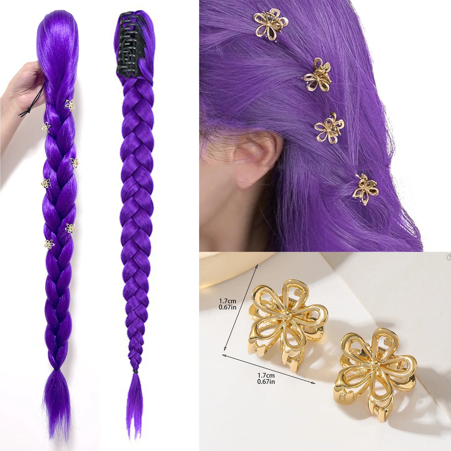 Purple 26inch Braid Clip Ponytail Hair Extension Long Hairpieces Cosplay Kids Girl Halloween