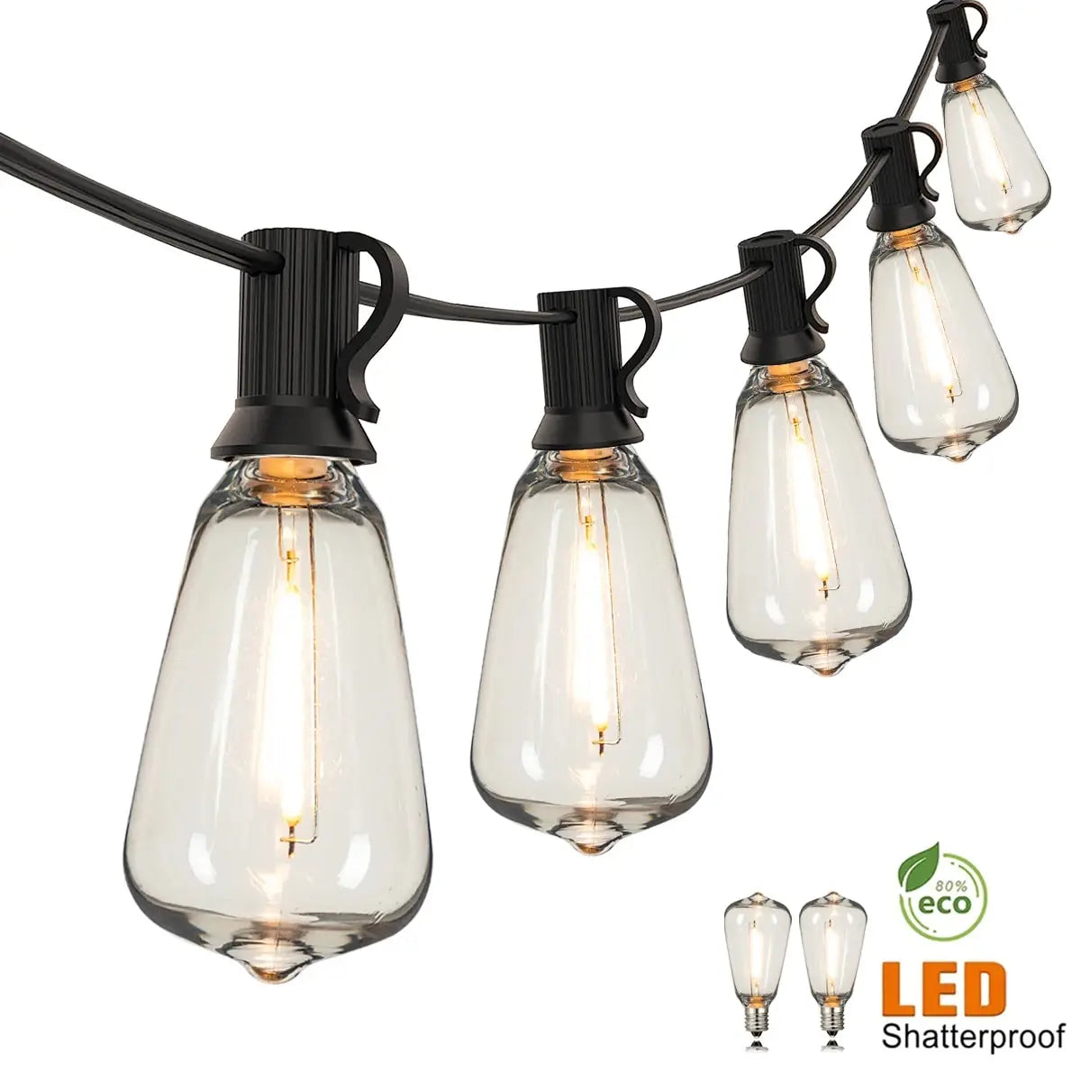 St38 String Lights Outdoor Garland Connectable Shatterproof Waterproof Plastic Led Bulb Dimmable