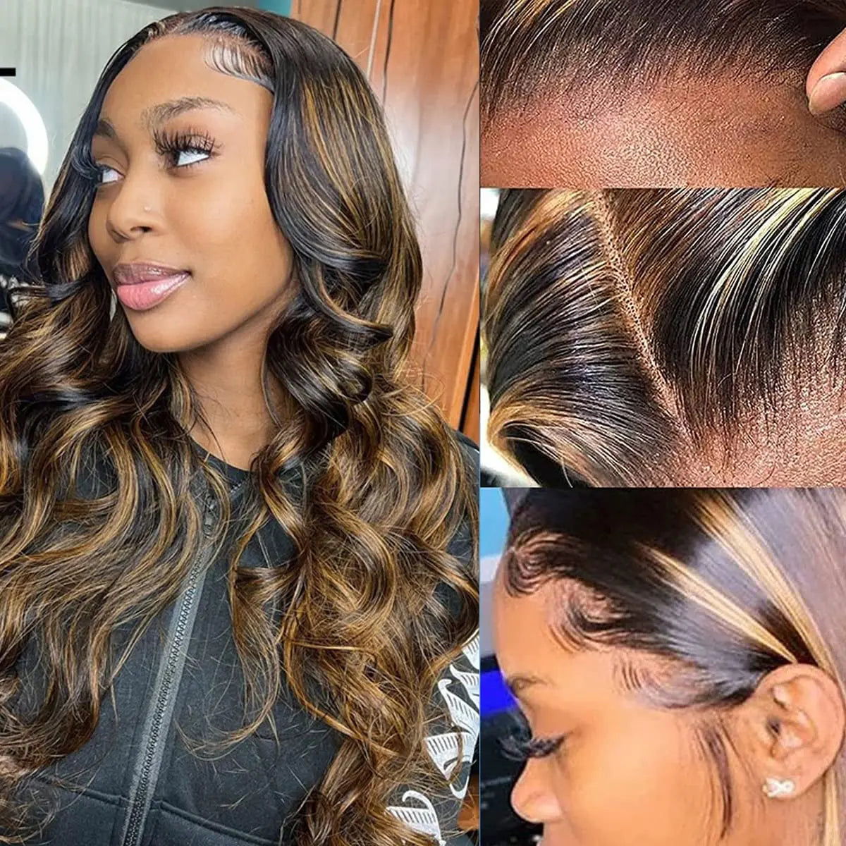 Ombre Highlight Body Wave Lace Front Wig - Human Hair
