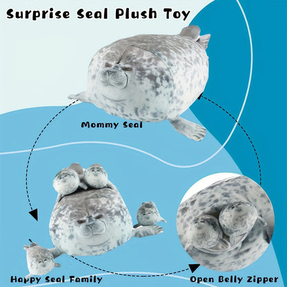 Chubby Seal Plush Pillow Set – Mom & 4 Baby Stuffed Toys