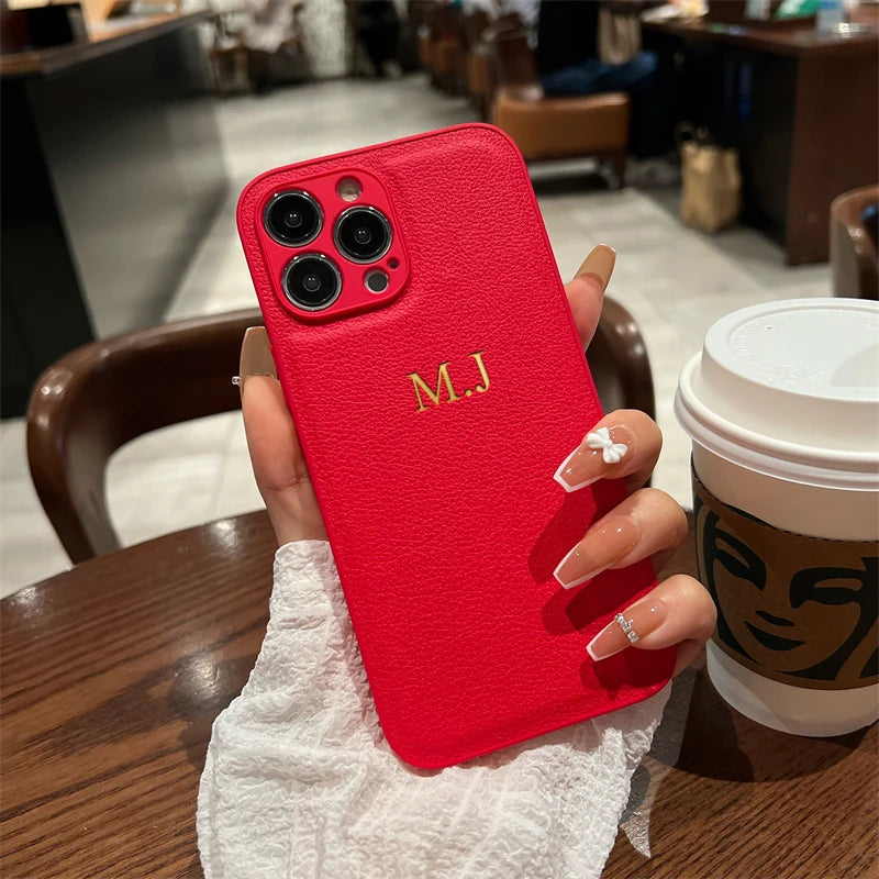 Personalised Customized Name Case Iphone 17 16 15 14 13 12 11 Pro Max Initials Letters Leather Cover
