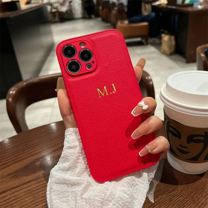 Personalised Customized Name Case Iphone 17 16 15 14 13 12 11 Pro Max Initials Letters Leather Cover