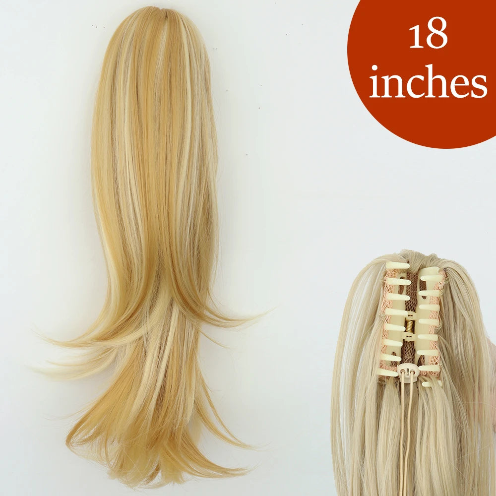 Synthetic Long Straight Claw Clip Ponytail Hair Extensions 24inch Heat Resistant Pony Tail Piece
