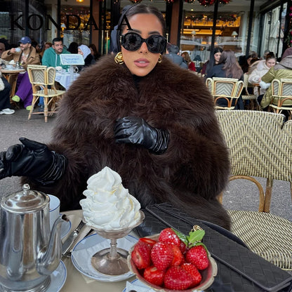 Women's Faux Fur Jacket – Fluffy Oversized Collar Warm Coat