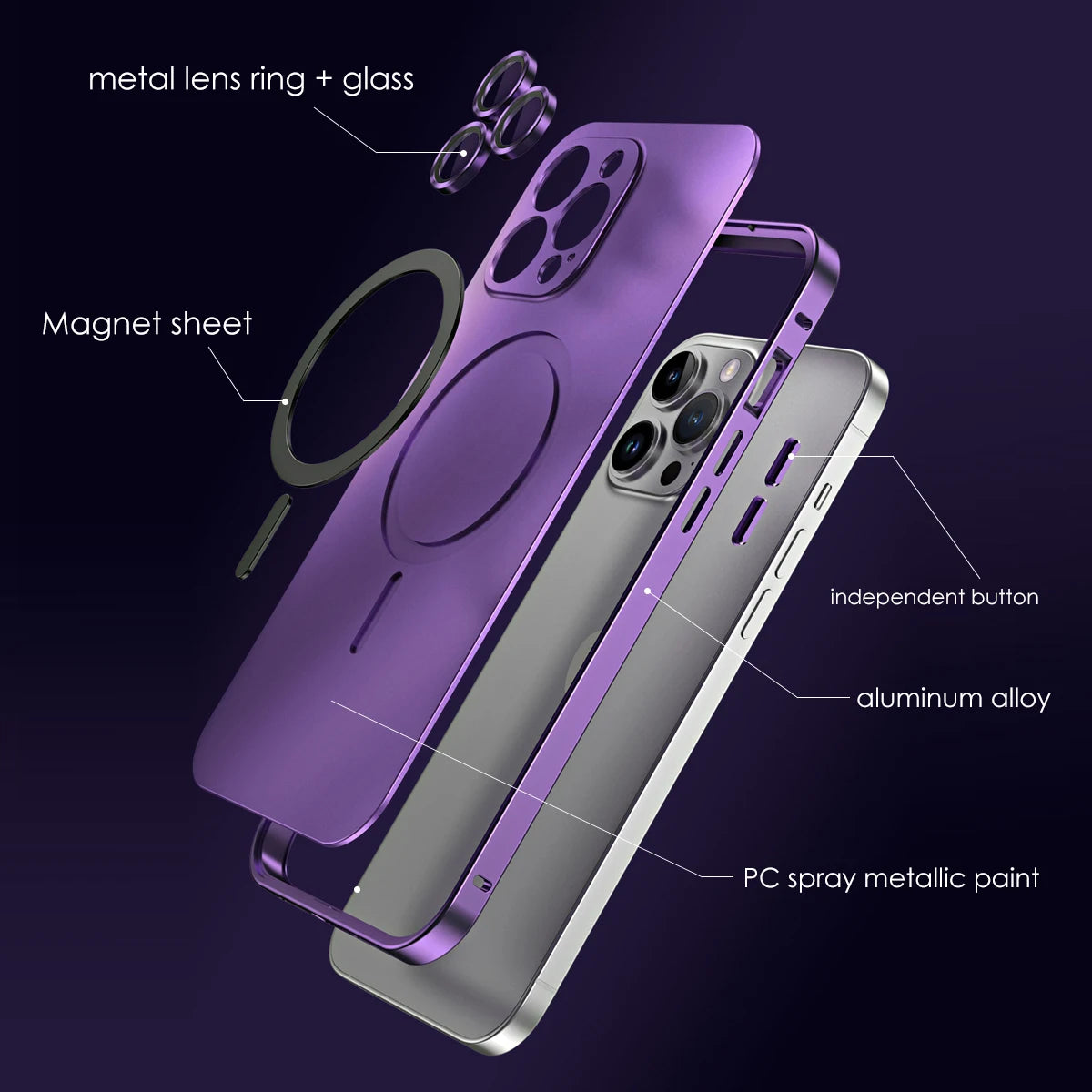 Aluminum Metal Frame Magnetic Case Iphone 13 12 14 15 16 17 Pro Max Magsafe Wireless Charging Lens