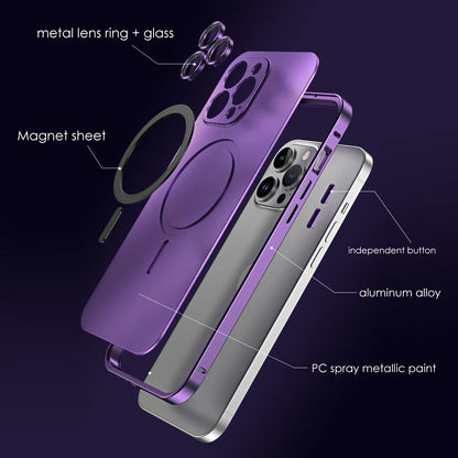 Aluminum Metal Frame Magnetic Case Iphone 13 12 14 15 16 17 Pro Max Magsafe Wireless Charging Lens