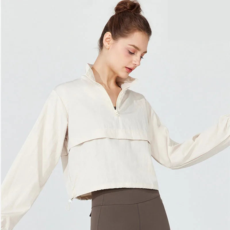 Women's Long Sleeve Athletic Jacket – Half-Zip Crop Top