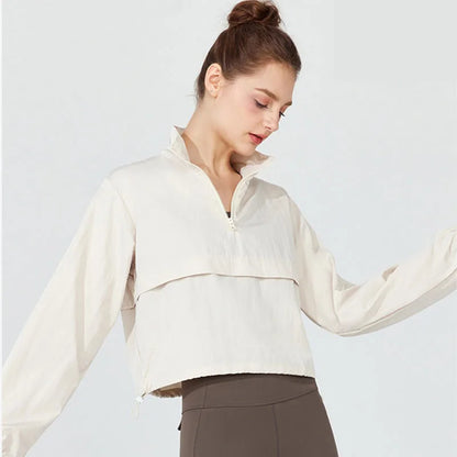 Women's Long Sleeve Athletic Jacket – Half-Zip Crop Top